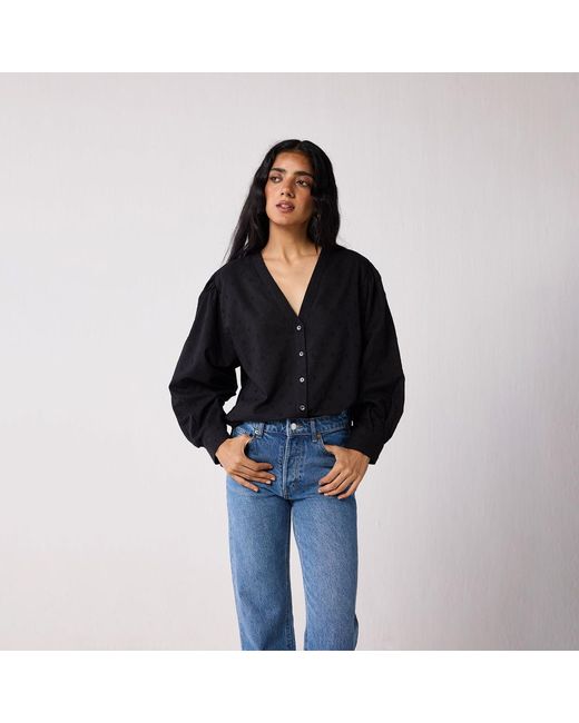 REISTOR Black Embroidered Shirt With Long Balloon Sleeves