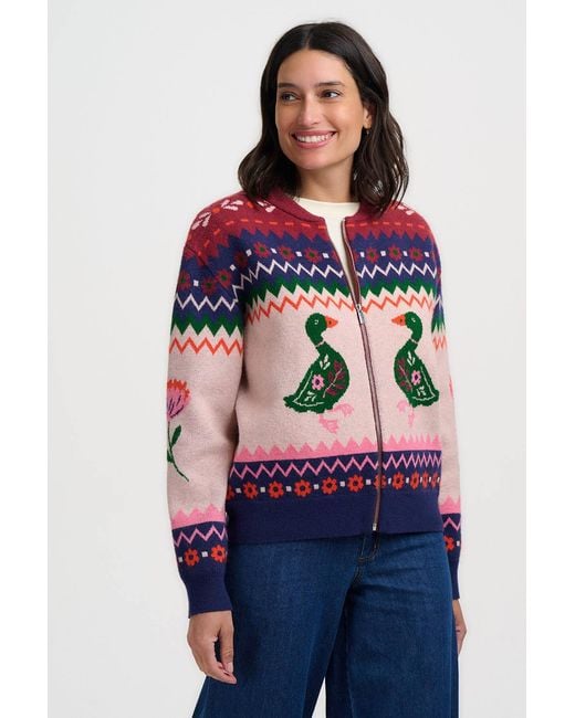 Sugarhill Pink Solana Knitted Bomber Jacket Ducks