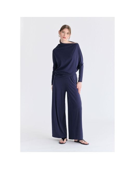 Paisie Blue Asymmetric Draped Lyocell Jersey Top