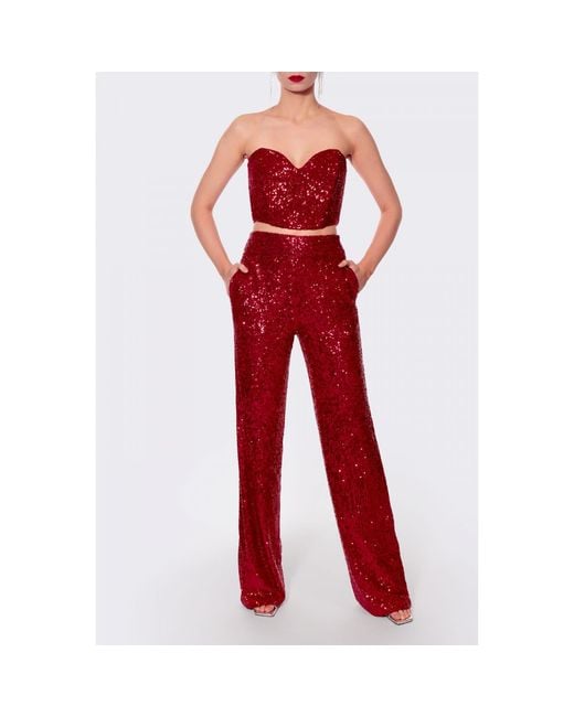 AGGI by HALEWSKI Red Luca Brilliant Ruby High Waist Sequin Pants