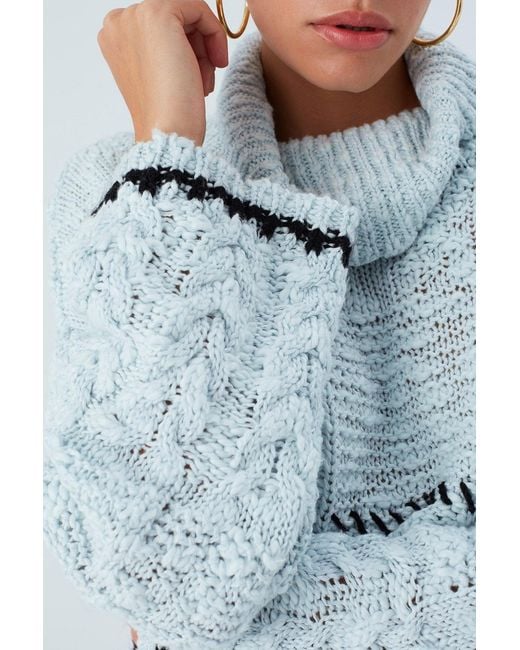 Peraluna Blue Ilda Pure Cotton Embroidered Cable Knit Pullover