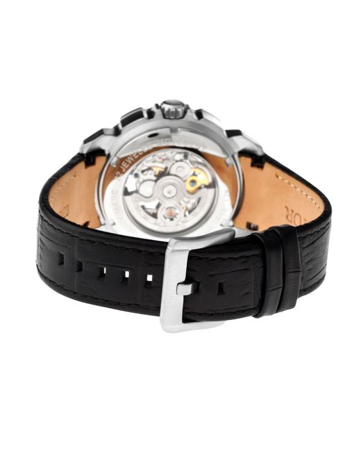 Heritor Black Conrad Leather-band Skeleton Watch With Seconds Sub-dial for men