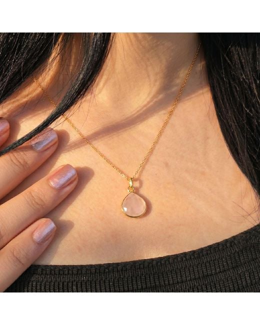 Harfi Metallic Vermeil Plated Rose Quartz October Birthstone Pendant Necklace
