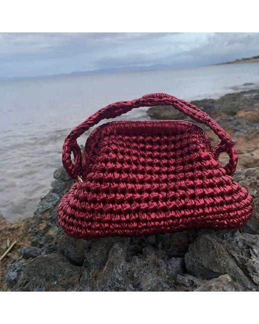 Sibylla Delphica Red Mini Metallic Crochet Clutch Bag