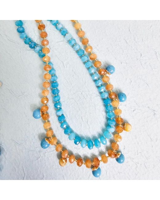 Farra Blue And Jade Double Layers Statement Necklace