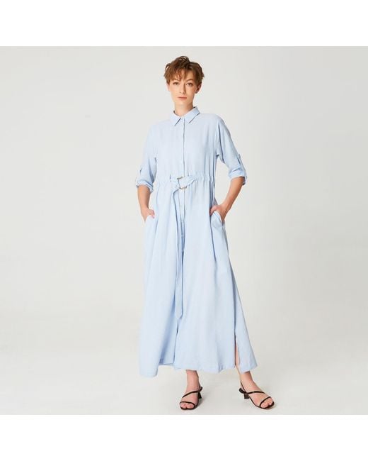 Smart and Joy Blue Long Minimalist Shirt Dress
