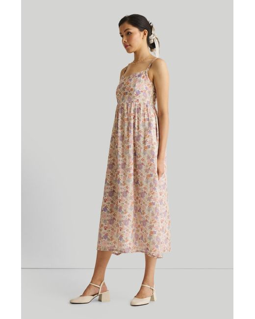 REISTOR White Strappy Gathered Printed Midi Dress