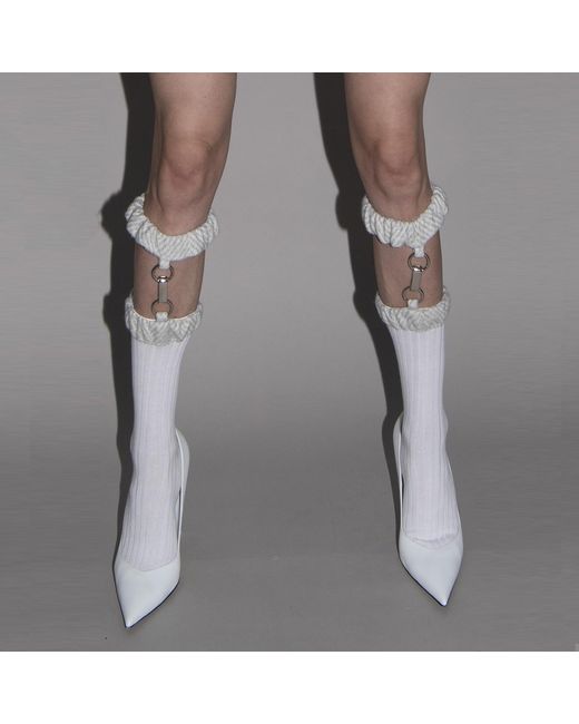 Vestiaire d'un Oiseau Libre White Alpaca Suspender Socks