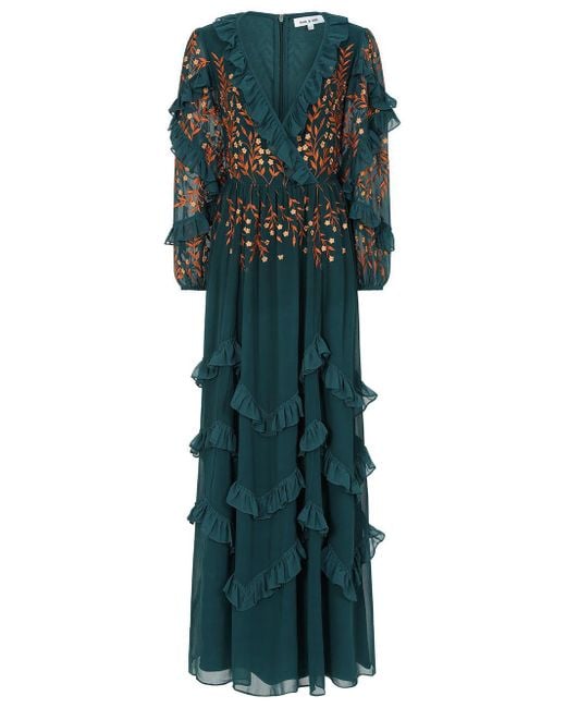 frock and frill embroidered maxi dress Rayon Embroidered Flared Calf Length Dress –Rangita main image 0