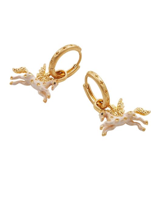 Fable England Metallic Pegasus Necklace & Huggie Earrings Set