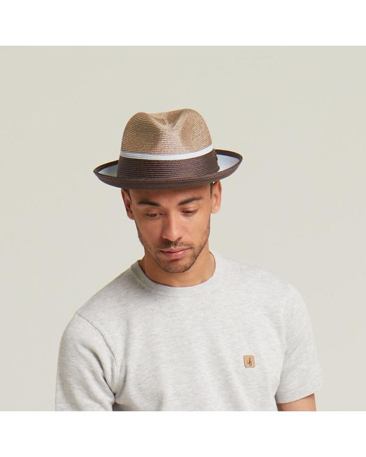 Dasmarca Hats Blue Neutrals Dasmarca Verona Sky Lightweight Summer Two Tone Straw Fedora Hat For And for men