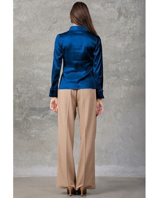 Madison / Savile Blue Quartz Regent Pleated Satin French Cuff Shirt