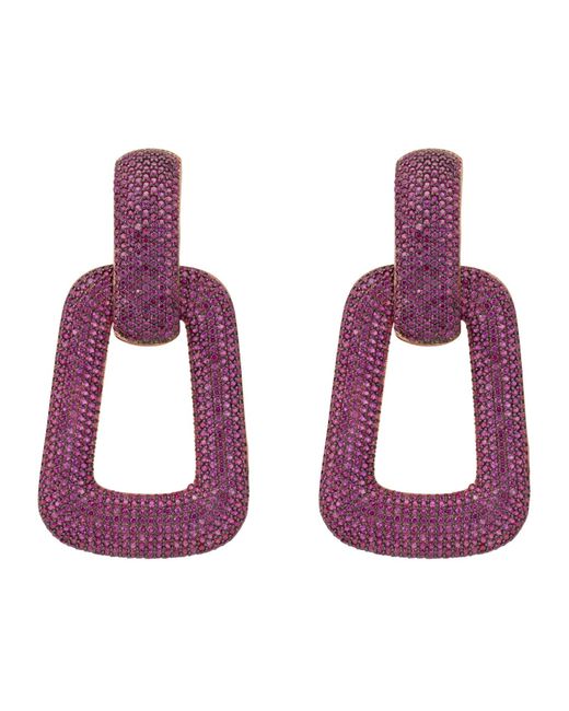 Latelita London Purple Geo Trapezoid Link Drop Earrings Rosegold Ruby Cz