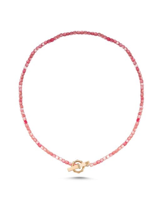 Ecce | Artisan Diamonds Red 14K Solid Colorful Pearl Bead Ecce Brand Bar Diamond Necklace