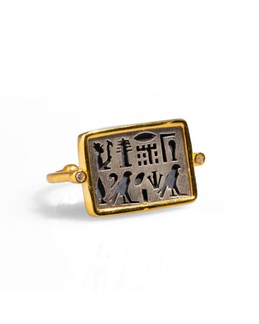 Ebru Jewelry Black Spiritual Egyptian Symbol Sterling & Adjustable Ring