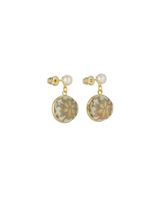Soft Strokes Silk Metallic Neutrals Pure Silk Brocade Earrings With Freshwater Pearls