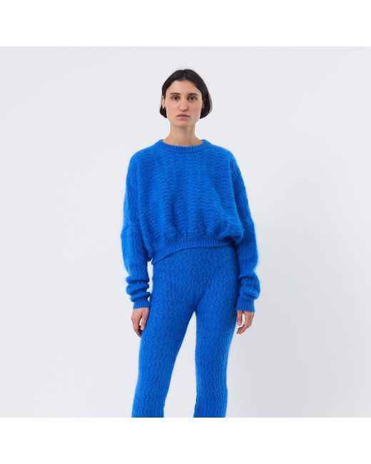 Ccy Currency Blue Mohair Zigzag Bubble Sweater