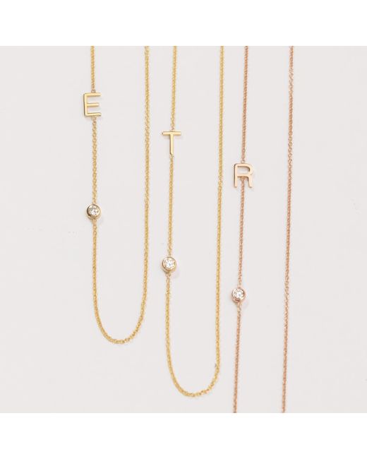 Maya Brenner Metallic Monogram Necklace With Diamond - Rose Gold - 16" |