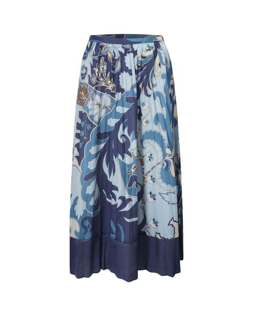 Smart and Joy Blue Pleated Midi Skirt With Print