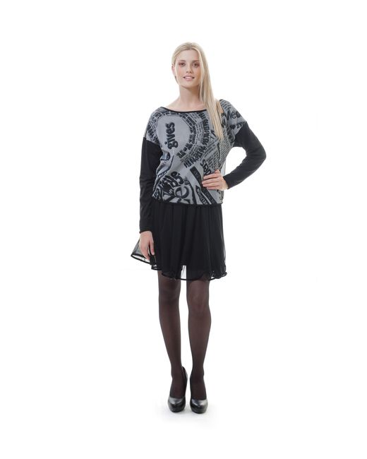 Conquista Black Print & Sheer Low Back Top