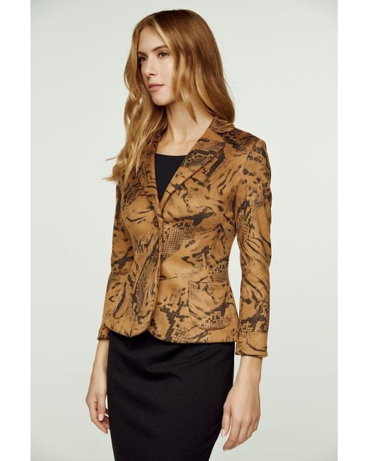 Conquista Brown Suede Effect Printed Fitted Jacket