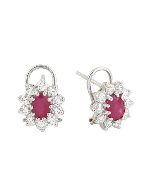 Artisan Pink Ruby Diamond Stud Clip-On Earrings In Gold