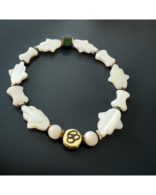 Ebru Jewelry Metallic Pearl Hamsa Hand Bracelet