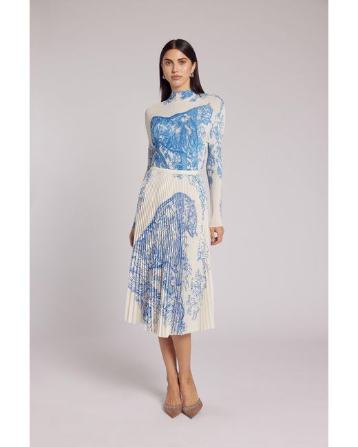 Wild Cosmos Blue Juliet Toile De Jouy Pleated Skirt