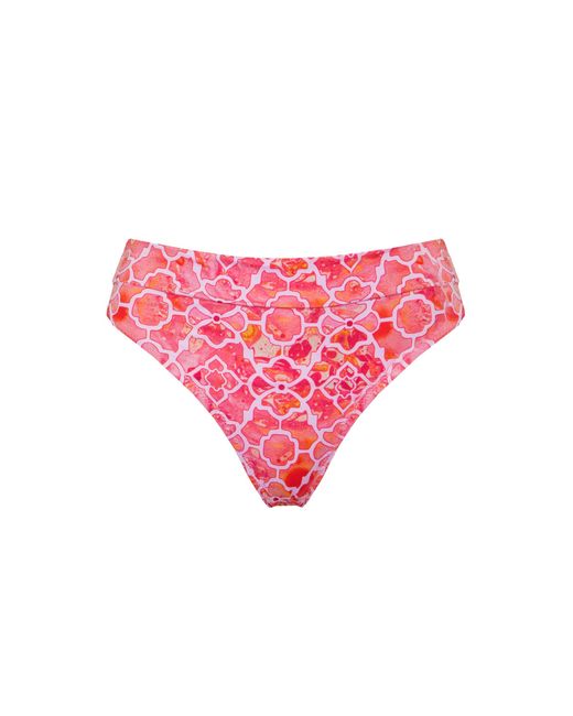 Sophia Alexia Pink Marble Mosaic Rio High Rise Fold Over Bikini Bottoms