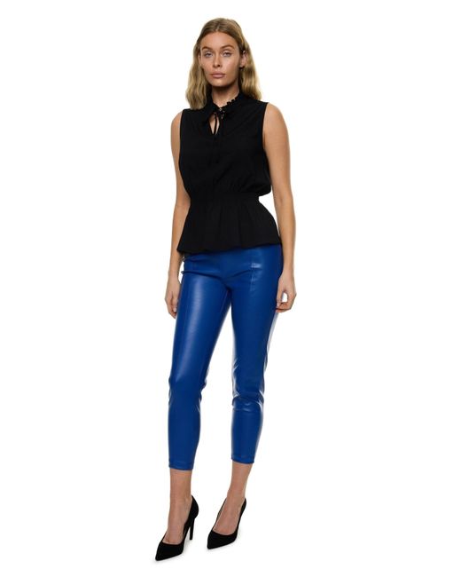 Carloslines Blue Front Neck Tie Smocked Waist Sleeveless Top