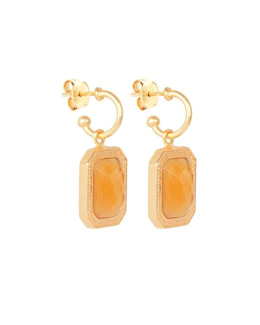 Lila Rasa Metallic Rectangular Citrine Crystal Hoops