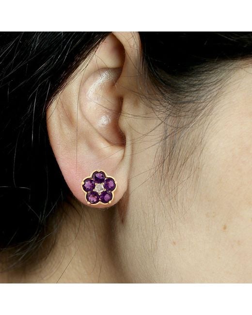 Artisan Purple 18K Amethyst & Diamond Floral Stud Earrings