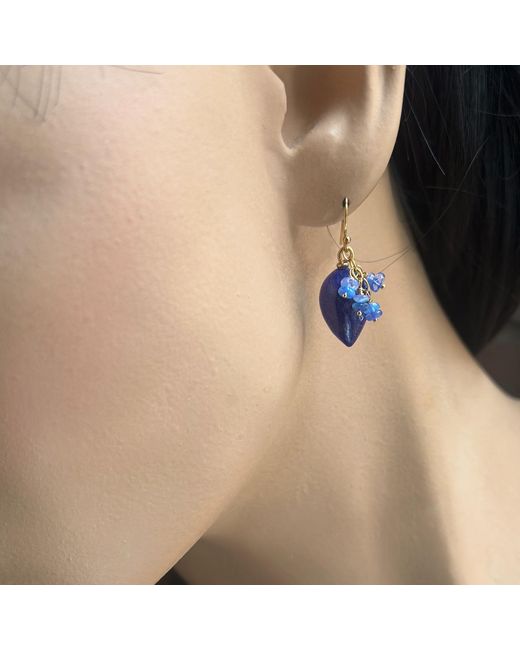 Lori Kaplan Design Blue Lapis Drops With Opal Earrings