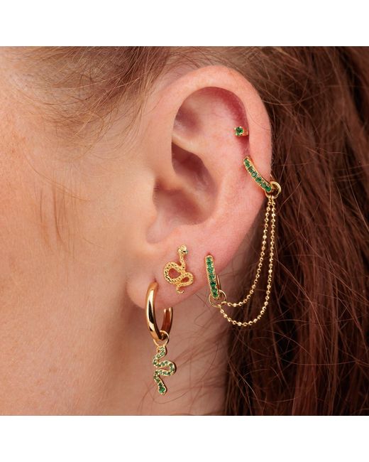 Scream Pretty Metallic Emerald Double Chain Huggie Earring