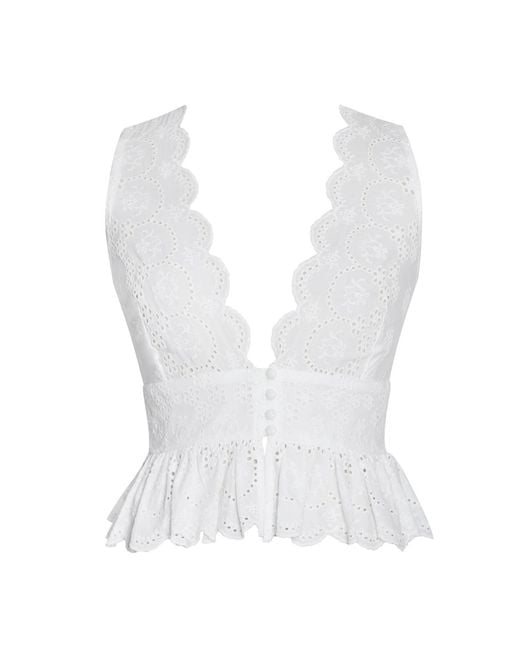 Miss Circle New York White Raia Eyelet Wave Trim Crop Vest Top