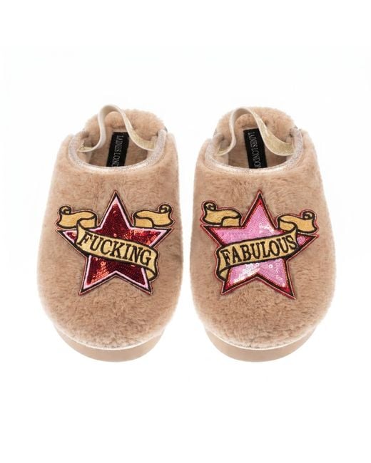 Laines London Pink Neutrals Flatform Cloud Slippers With & Fucking Fabulous Brooches