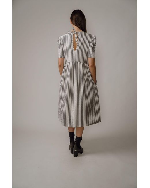 BEIRA Gray Flora Dress – Stripe Cotton
