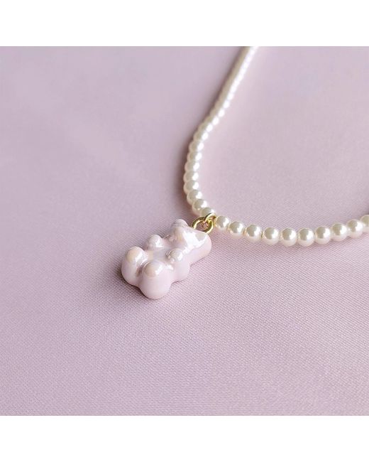 POPORCELAIN Metallic Sweet Porcelain Gummy Bear Swarovski Pearl Necklace