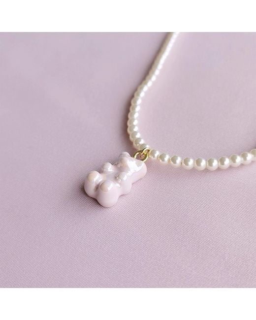 POPORCELAIN Metallic Sweet Porcelain Gummy Bear Swarovski Pearl Necklace