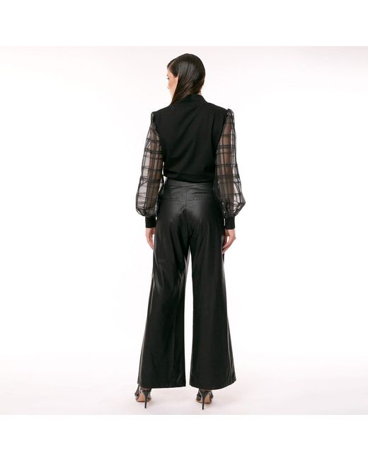 Larisa Dragna Black Blouse With Sheer Sleeves And Harness Detail