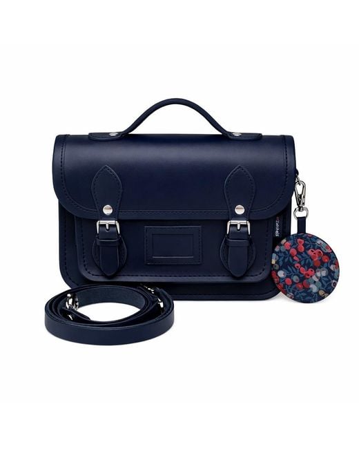 Zatchels Blue Floral Lined Leather Midi Satchel