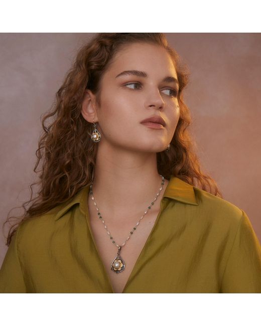 Emma Chapman Jewels Metallic Pearl Emerald Dangle Earrings