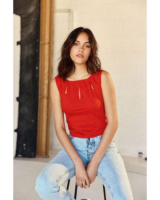 Marianne by Marie Jordane Red Gaby Teardrop Neckline Top