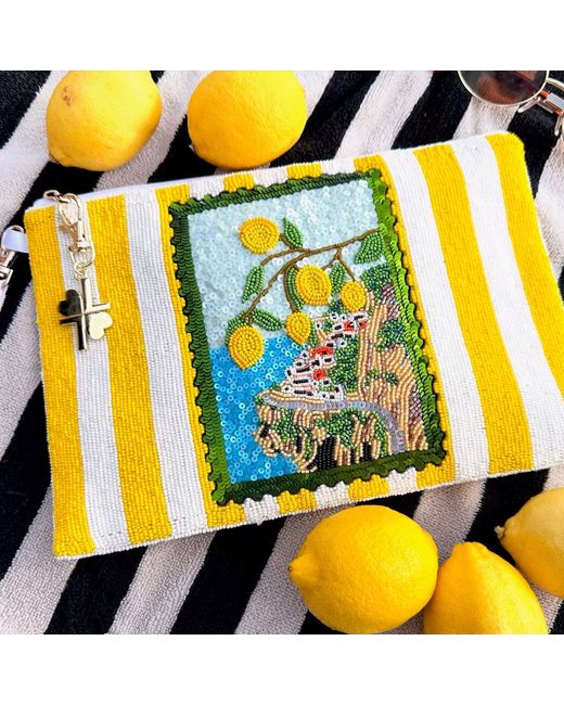 Laines London Yellow Summer Lemon Grove Hand Beaded Clutch