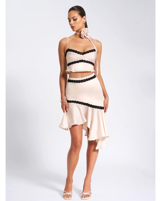 Miss Circle New York Gray Neutrals Yahvi Lace Trim Satin Skirt