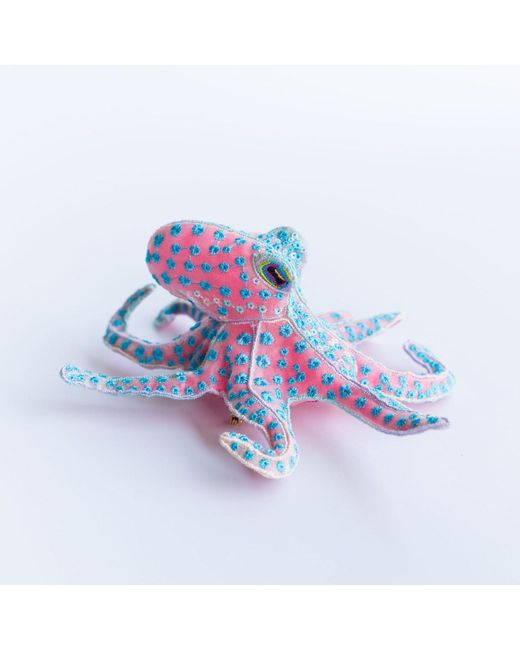 Nana Watanabe Blue Flora Octopus – Sculptural Embroidered Brooch