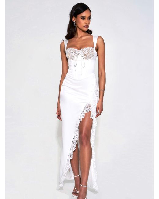 Miss Circle New York White Freddie Lace Satin Maxi Corset Dress