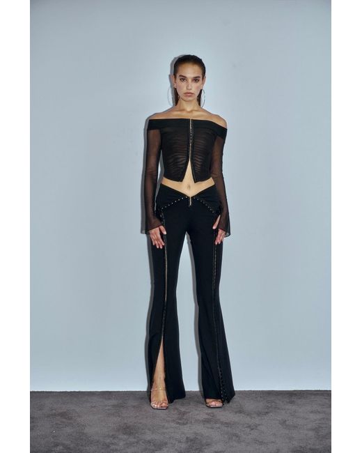 Khéla the Label Black Hooked Up Off Shoulder Mesh Top With Hook And Eye Closure