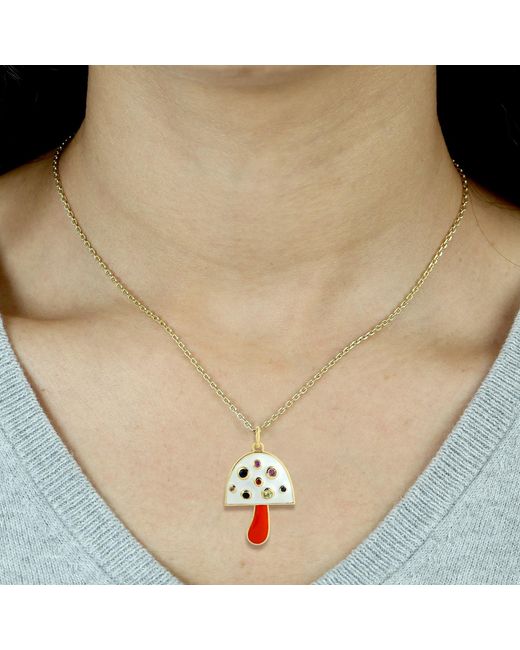 Artisan White 14K Sapphire & Enamel Mushroom Pendant