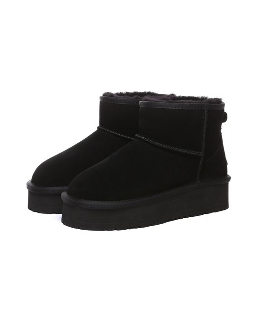 EverAu Australia Black Dusky Leather Platform Short Boots